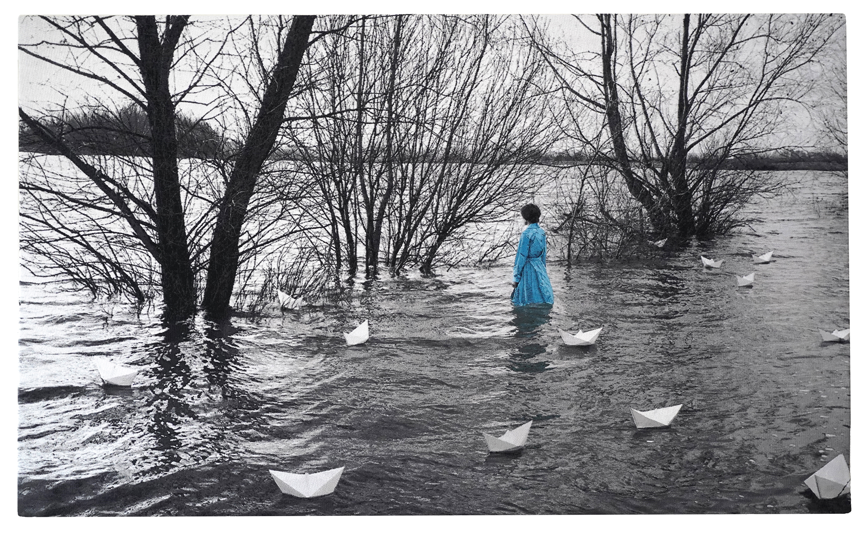 longing, 85 x 141 cm, gobelin en handgeborduurd, Jenny Ymker 2024